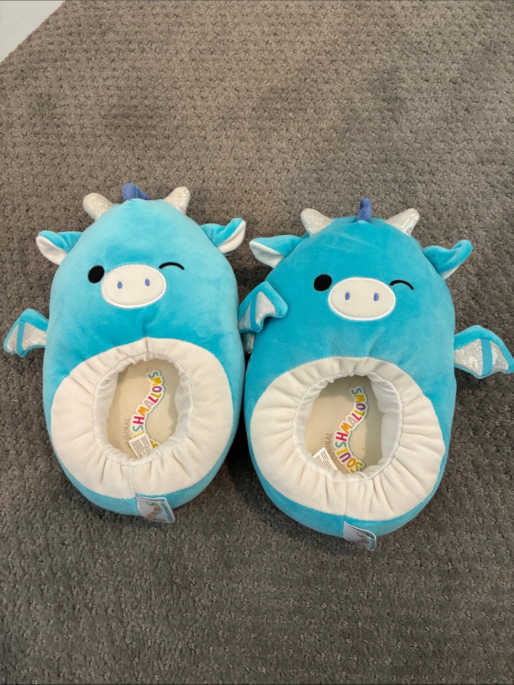 Squishmallows Blue Plush Dragon Slippers for Kids